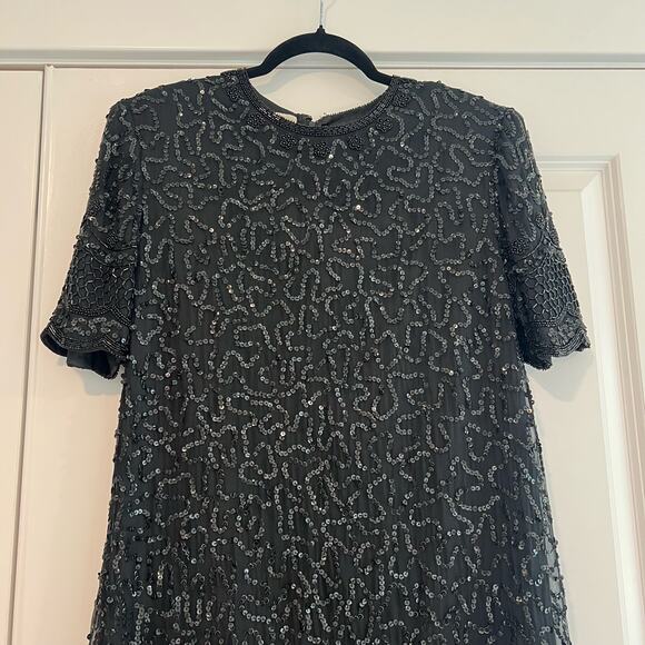 Vintage Brilliante‎ by J.A. Silk Beaded Formal Dress Black Sequins Size Small - Picture 11 of 11